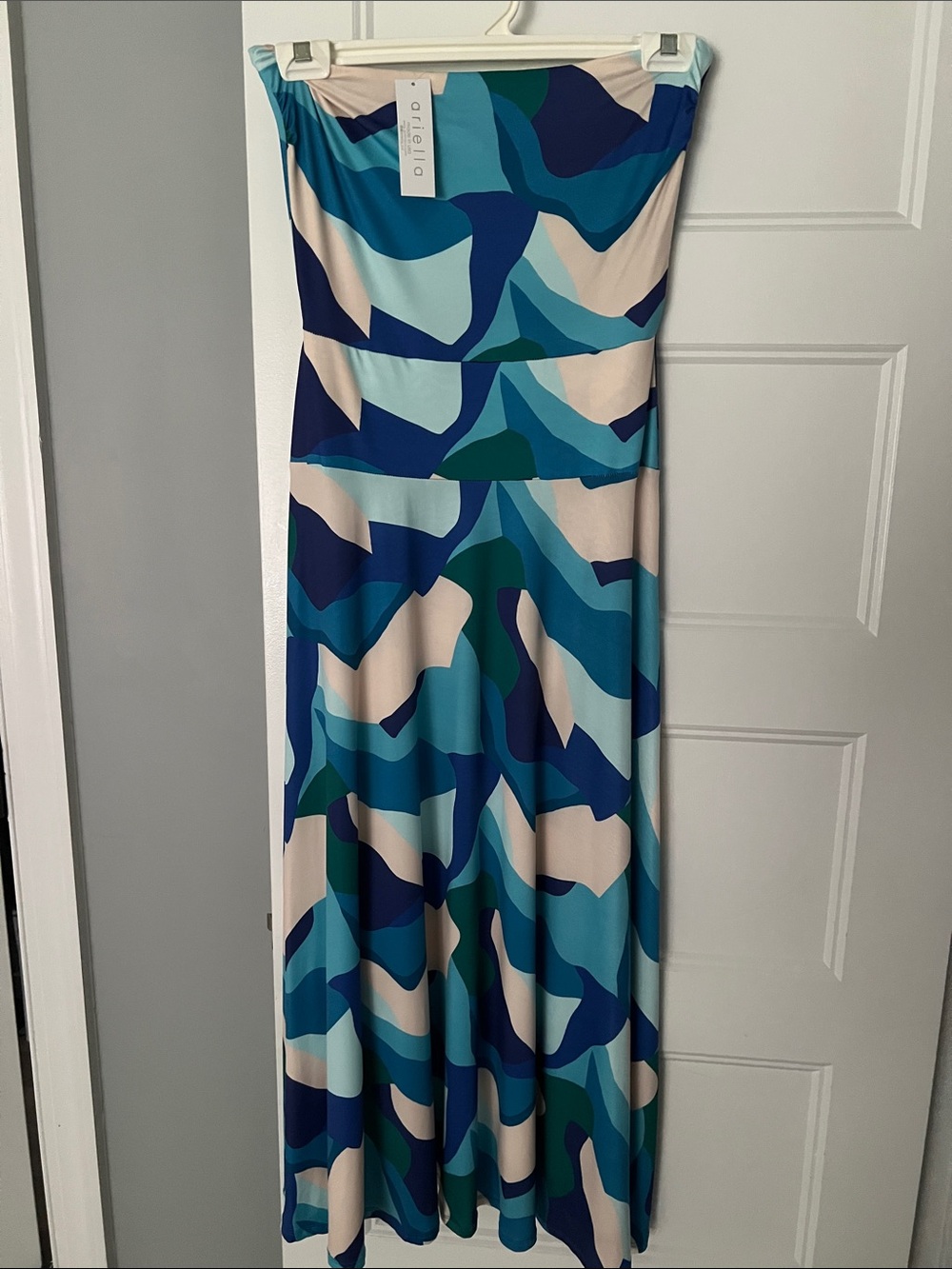 Ariella Teal Blue & Cream Strapless Sundress new with tag size M